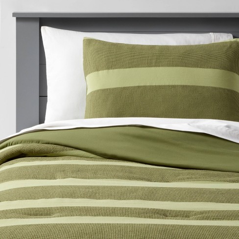 Full/queen Waffle Striped Kids' Comforter Set Green - Pillowfort™ : Target