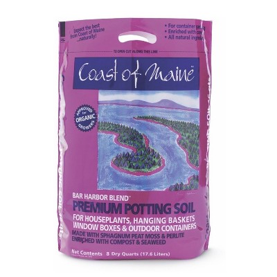 Coast of Maine OMRI Listed Bar Harbor Blend Organic Compost Potting Soil Blend for Container Gardens and Flower Pots, 8 Quart Bag
