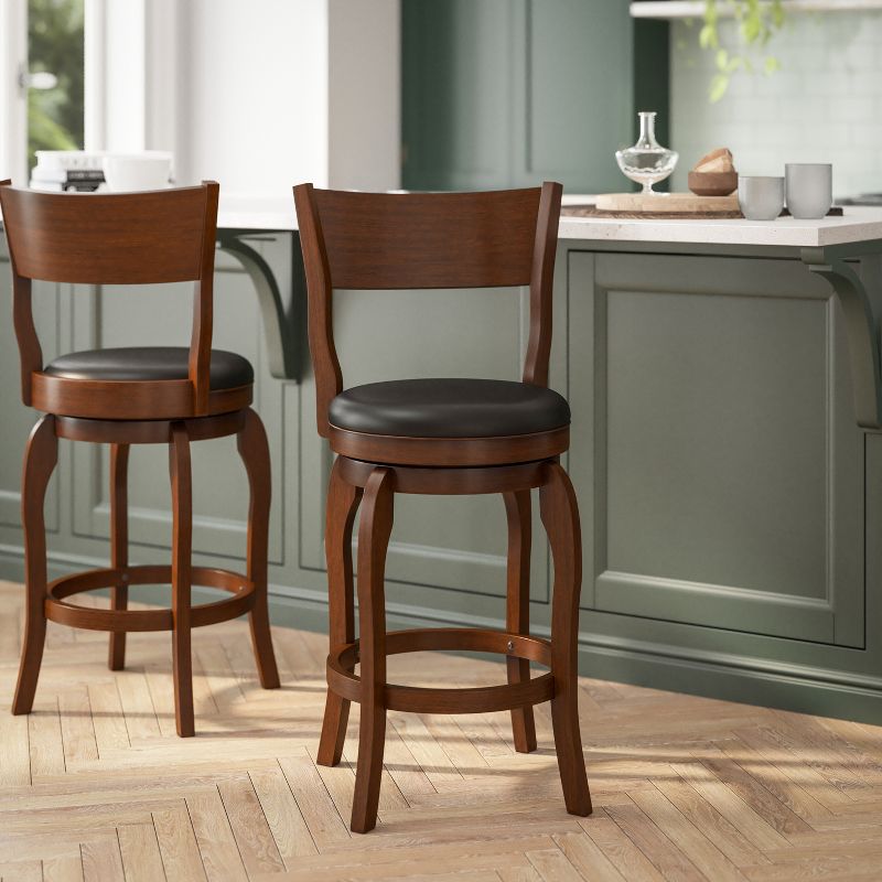 Flash Furniture Nichola Commercial Grade Classic Open Back Swivel Counter Height Pub Barstool with Bowed Wooden Frame and Padded, Uphosltered Seat, 3 of 13