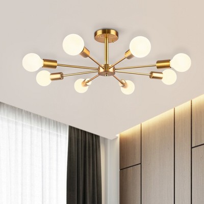 Rennnsan Vionel 23"W 8-Light Sputnik Mid-Century Modern Dimmable Semi Flush Mount in Gold