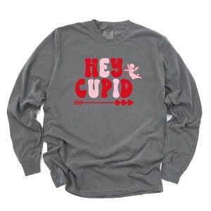 Simply Sage Market Women's Hey Cupid Pink Long Sleeve Garment Dyed Graphic Tee - 1 of 2