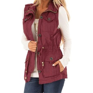 Imily Bela Women's Casual Military Utility Vest Lightweight Sleeveless Drawstring Jackets with Pockets - 1 of 4