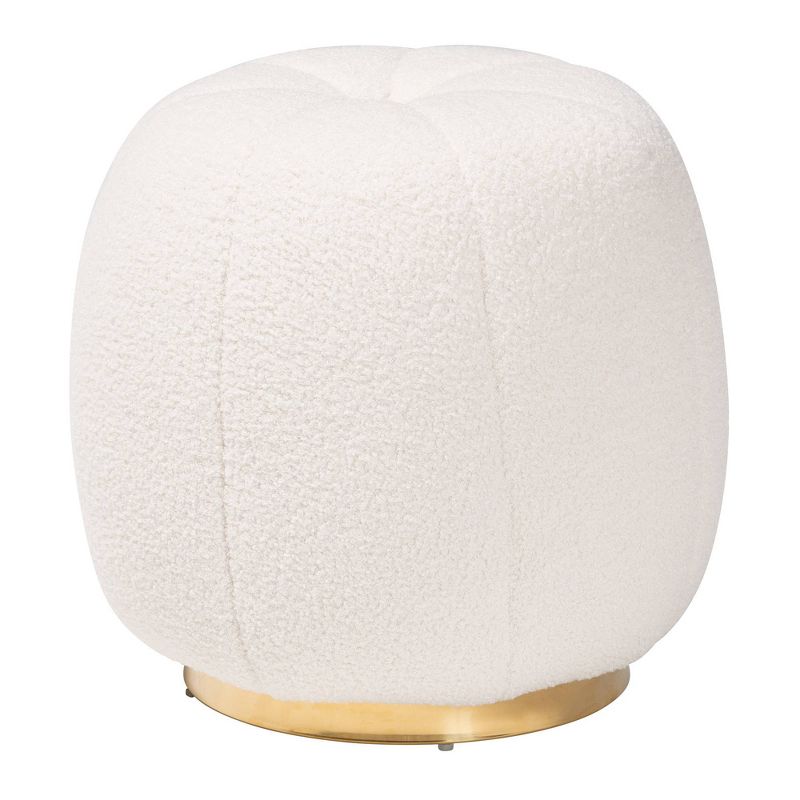 Raelynn Boucle Upholstered and Metal Ottoman Ivory - Baxton Studio, 1 of 9