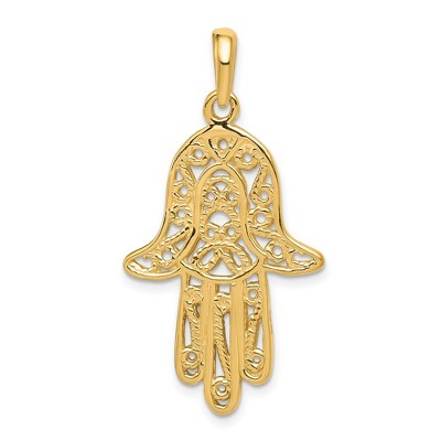 Black Bow Jewelry 14k Yellow Gold Large Filigree Chamseh Pendant, 21 x 40mm