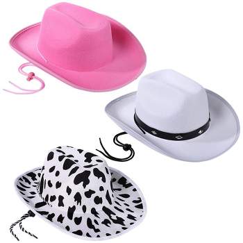 3pcs Cowgirl Hat Novelty Western Cowboy Hats with String for Bachelorette Halloween Costume Birthday Party Dress-Up Disco