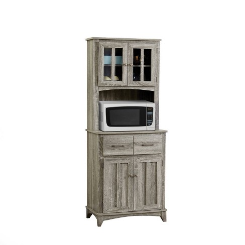 Lavish Home Microwave Stand with Drawer - Rolling Storage Cabinet with Doors and Locking Wheels - Freestanding Kitchen Storage, White and Gray