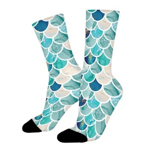 Turquoise Marble Mermaid Fish Scales Women Printed Crew Socks Funny Funky Socks Soft Polyester Novelty Gifts for Artists Men - 1 of 1