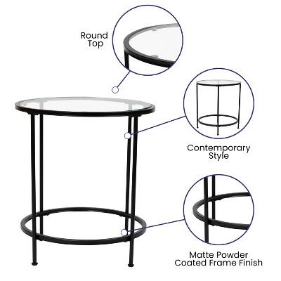 Clear Glass Top and Matte Black Frame 3-Piece Coffee and End Table Set