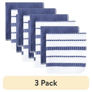 (3 pack) Cotton Waffle Dishcloth, Blue & White Striped, 4 Piece, 12 in x 12 in - 1 of 4