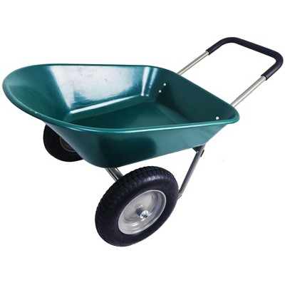 Vynxaria Dual-Wheel Home Garden Utility Wheelbarrow Cart, Built-in Stand, 300lbs Capacity, Green