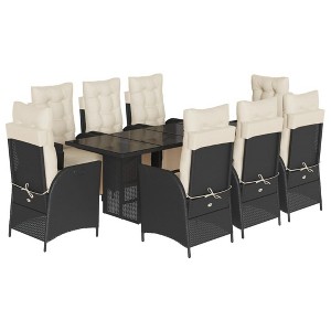vidaXL Patio Dining Set with Cushions Table and Chair Furniture Poly Rattan - Black and Cream Glass 8 Piece - 1 of 4