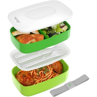 Classic Bento Box, Stackable 3-Compartment Lunch Box with Removable Utensil Set and Sealing Strap, BPA-Free, Food Container Ideal