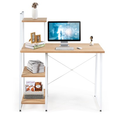 Tangkula Computer Desk Industrial Wood Study Desk w/Storage Shelf Writing Table Workstation Natural/Brown