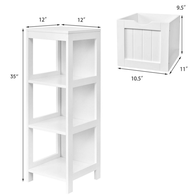 Costway Bathroom Floor Cabinet Side Wooden Storage Organizer w/ Removable Drawers White, 4 of 11