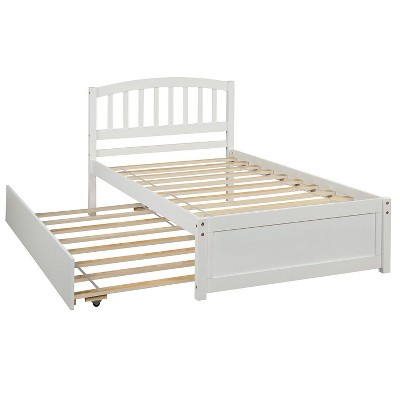 NicBex Twin Size Wood Platform Bed with Trundle for Adults/Boys/Girls