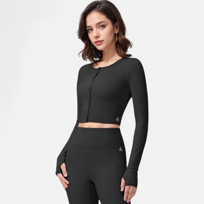 Anna-Kaci Active Women's Cropped Button-Front Long Sleeve Top with Thumbholes - image 3
