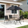 Outsunny 6 Piece Patio Dining Set for 4 with Umbrella, 4 Folding Dining Chairs & Round Glass Table for Garden, Backyard, and Poolside - 2 of 4