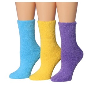Tipi Toe Women's 3-Pairs Cozy Microfiber Anti-Skid Soft Pastel Harmony Patterned Fuzzy Crew Socks - 1 of 1