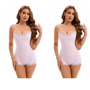 INSPIRE CHIC 2 Pcs Women's Lace Trim Cami Adjustable Straps Tummy Control Body Shapers - 1 of 4