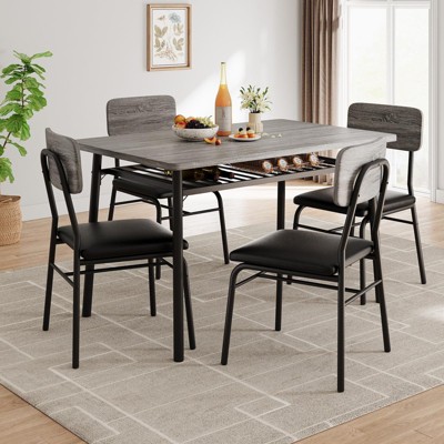 Dining Table Set for 4 with Storage Rack, 5-Piece Kitchen Table and Upholstered Chairs of 4, Tabletop & Heavy-Duty