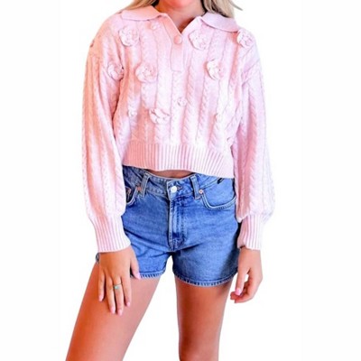 Women's Flower Deco Knit Sweater - Sky to Moon