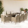 vidaXL 9-Piece Patio Dining Set with Cushions - Beige Poly Rattan, Tempered Glass Top Table, Garden, Backyard, Outdoor Furniture - 2 of 4