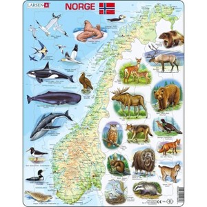 Larsen Puzzles Norway Map with Animals Kids Jigsaw Puzzle - 62pc - 1 of 3
