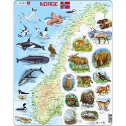 Larsen Puzzles Norway Map with Animals Kids Jigsaw Puzzle - 62pc