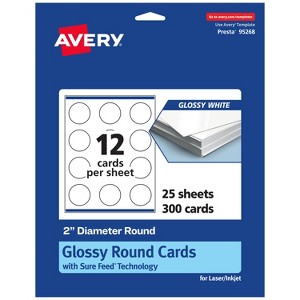 Avery Printable Round Business Cards with Sure Feed Technology, 2" Diameter, Glossy White Cardstock, Print-to-the-Edge, Laser/Inkjet Cards, 300 Total - 1 of 4