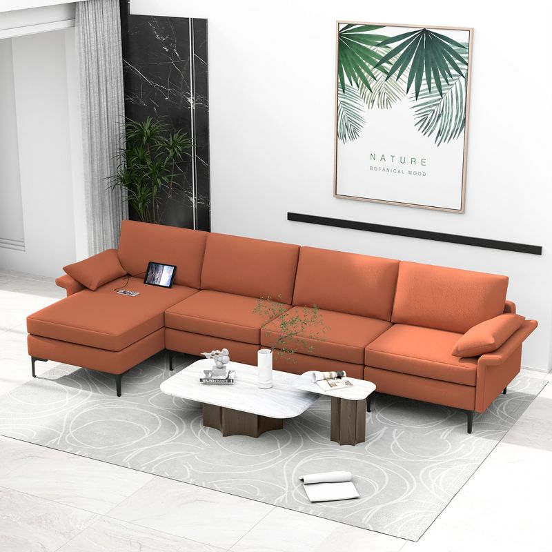 Costway  L-shaped Modern Modular Sectional Sofa w/ Reversible Chaise & 4 USB Ports, 2 of 11