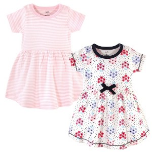 Touched by Nature Baby and Toddler Girl Organic Cotton Short-Sleeve Dresses 2pk, Floral Dot, 4 Toddler - 1 of 3