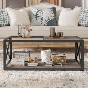 ACEPANO 39.37 in. W Modern Coffee Table with Tempered Glass and MDF Wooden Top-Gray - 1 of 4