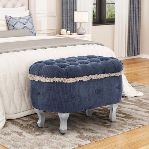 KWPZQEB 29.5" Ottoman with Storage, Storage Ottoman Bench with Button-Tufted & Fringe, Upholstered End of Bed Ottomans, Modern Entryway Bench - 1 of 4