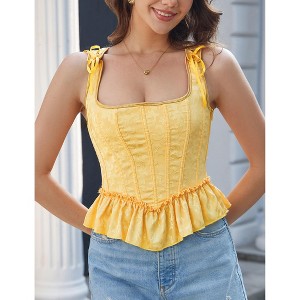 Women Vintage  Corset Tops Floral Lace Up Bustier Tops - 1 of 4
