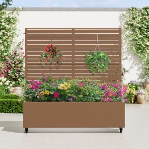 PexFix 47 in. H x 47 in. W Brown Metal Rectangle Wall Planter Box with Trellis for Climbing Plants - 1 of 4