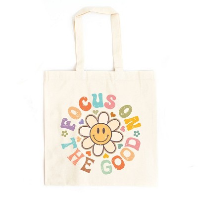 City Creek Prints Focus on the Good Flower Canvas Tote Bag - 15x16 - Natural