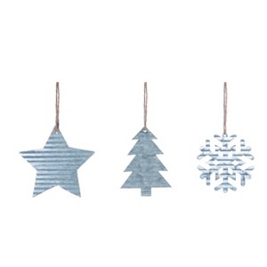 Transpac Corrugated Galvanized Ornament Set of 3 Christmas Home Decorations - 1 of 1