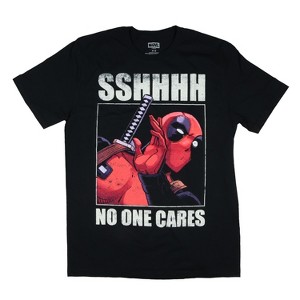 Seven Times Six Marvel Comics Deadpool SSHHHH No One Cares Mens Adult Short Sleeve Tee Black - 1 of 3