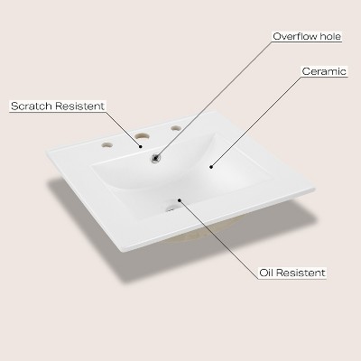 White Ceramic 20" Rectangular Single Sink Basin Vanity Top
