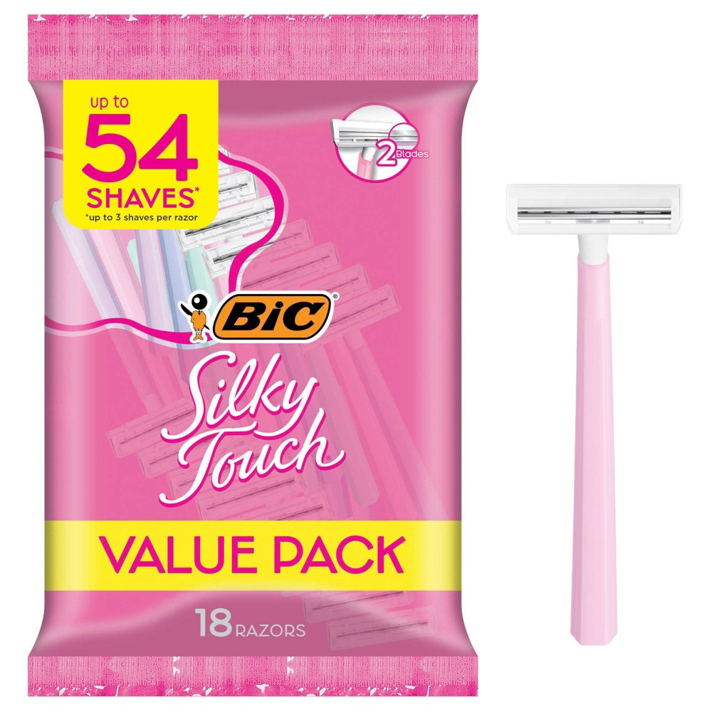 BiC Silky Touch Disposable Razors - 18ct: All Hair & Skin Types, Whole Body Application, 2 Blades, Manual Use