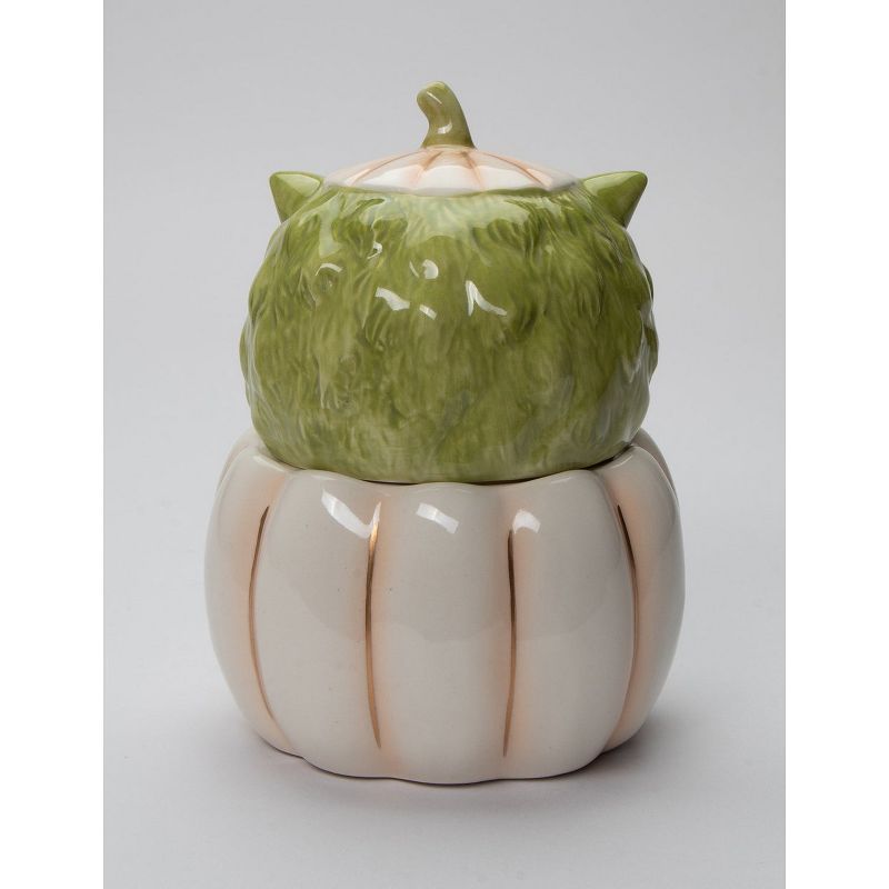 Kevins Gift Shoppe Ceramic White Pumpkin Owl Candy Jar, 3 of 5