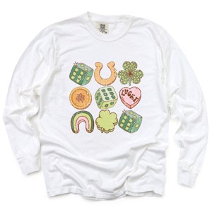 Simply Sage Market St. Patrick's Charm Chart Garment Dyed Long Sleeve - S - White - 1 of 4