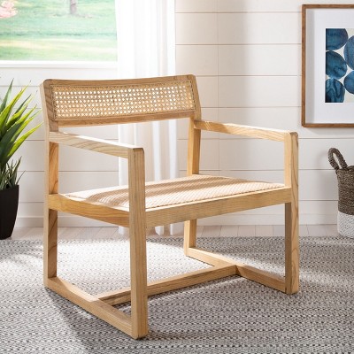 Natural Elm Wood and Cane Barrel Accent Chair