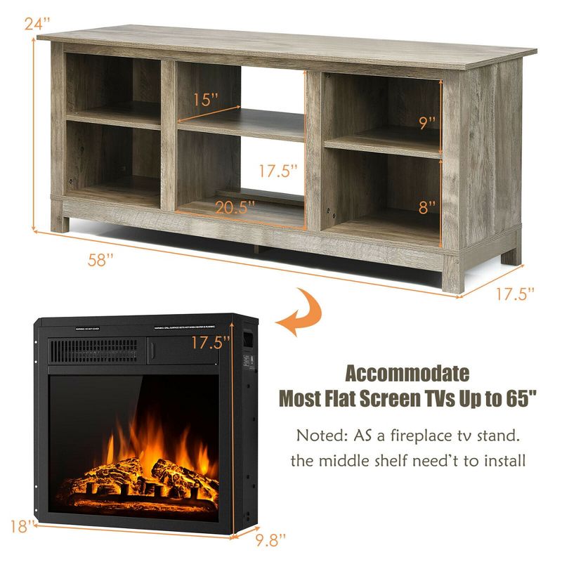 Costway 58'' 2-Tier Fireplace TV Stand W/18'' 1500W Electric Fireplace 65'', 2 of 13