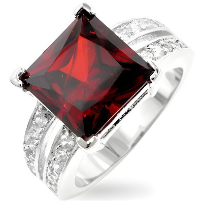 Slickblue Stunning Red Princess Cut Engagement Ring – 7.4 ct Cubic Zirconia, Sizes 5-10