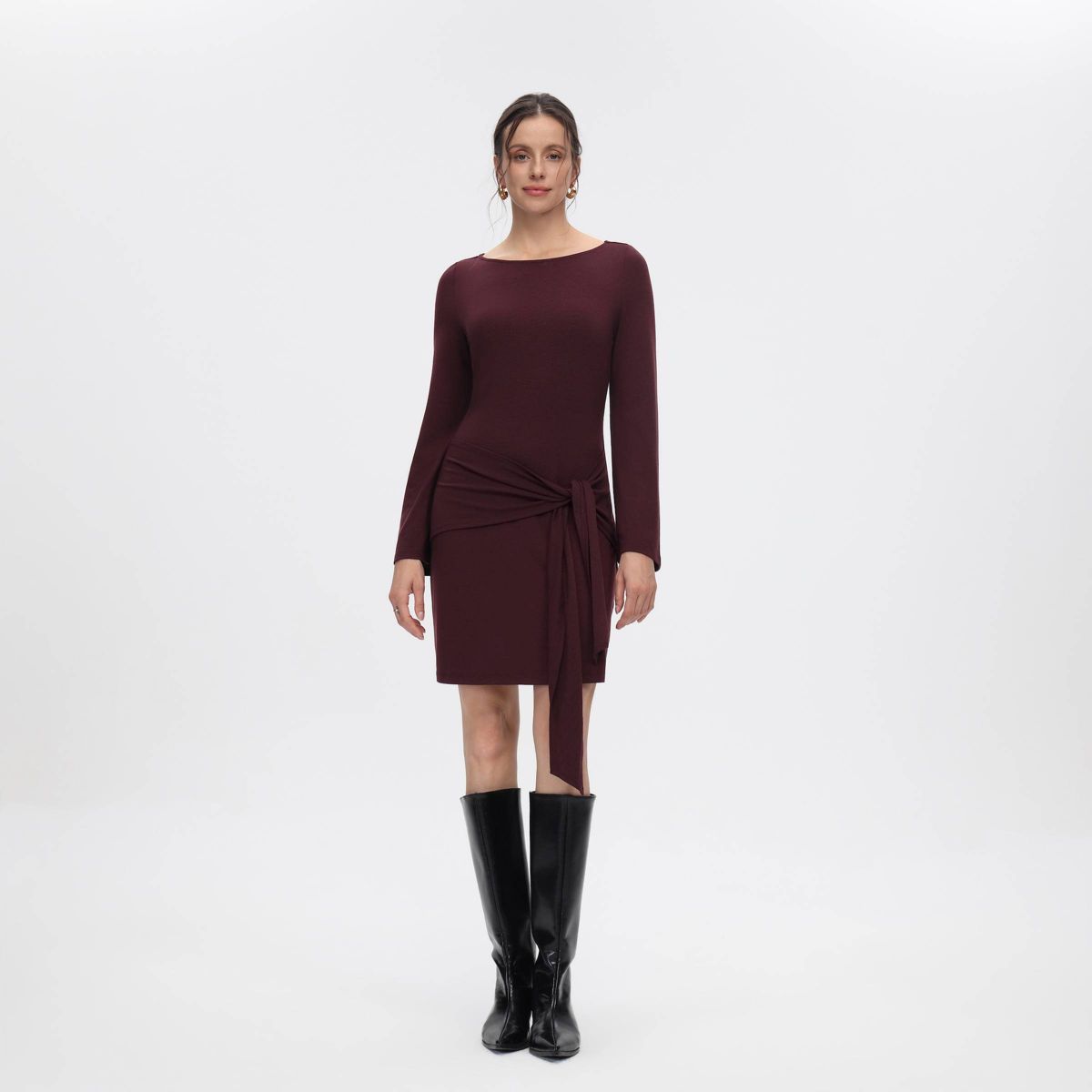 Women's Bell Long Sleeve Fitted Knit Waist Tie Mini Dress - A New Day™ - thumbnail 10