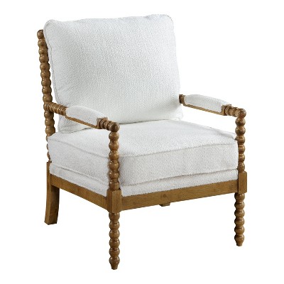 HOMES: Inside + Out Flowriver Modern Boucle Upholstered Spindle Accent Chair White/LightOak: Cottage-Style, Recycled Wood