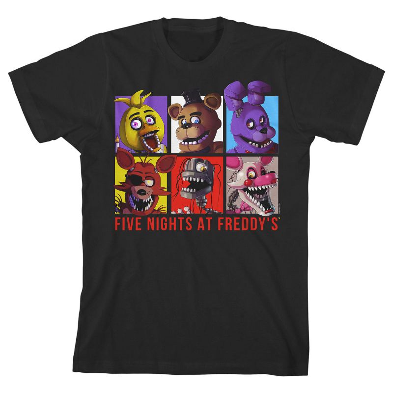 Five Nights at Freddy's Character Squares Boy's Black T-shirt, 1 of 4