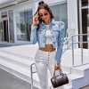 Coolmee Women's Ripped Puff Sleeve Denim Crop Top Long Sleeve Cropped Jean Jacket - 3 of 4