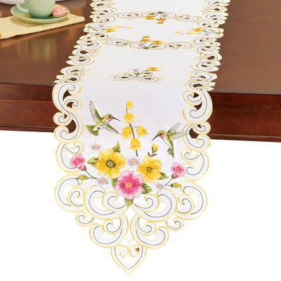 Collections Etc Hummingbirds Floral Table Topper